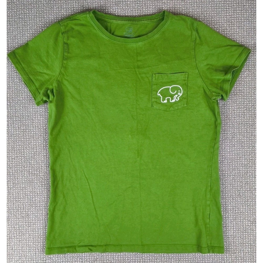 Ivory Ella Pocket Tee Green Plaid Elephant Graphic T-Shirt Womens